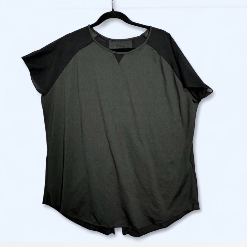 SHEIN‎ Curve 3XL Athleisure Black Raglan Mesh Tee Slit Back Gym Workout Casual